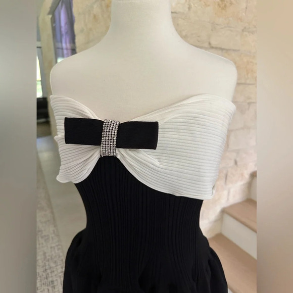 Self Portrait Black Knit Bow Mini Dress - Picture 8 of 10